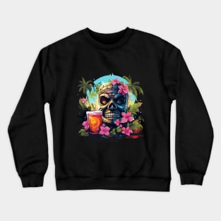 Tiki Statue Next To Beer Crewneck Sweatshirt